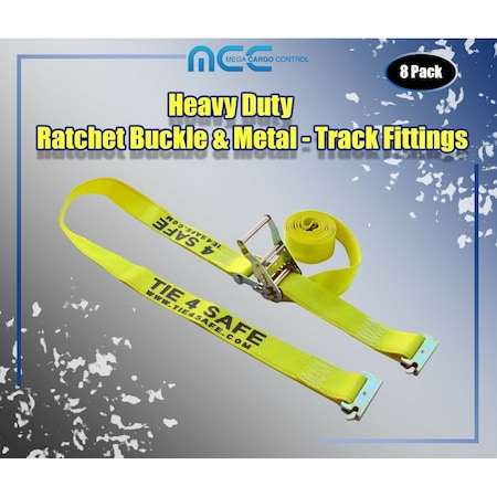 Tie 4 Safe 2 x 12' E Track Ratchet Straps w/ E Clips, WLL- 1,000 lbs., PK8 RT06-12M23Y-8